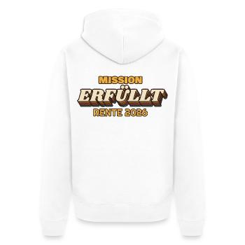 Mission erfüllt - Rente 2026 Retro - Unisex Premium Bio Zip Hoodie - Weiß - Hinten - Thijin (182cm)