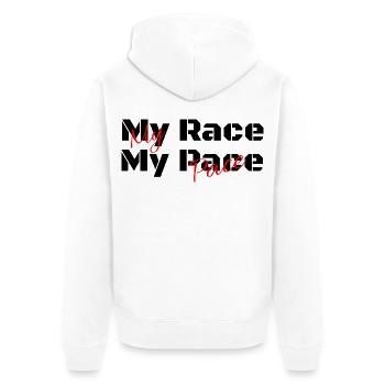 My Race my Pace - Du bestimmst Dein Tempo - Unisex Premium Bio Zip Hoodie - Weiß - Hinten - Thijin (182cm)