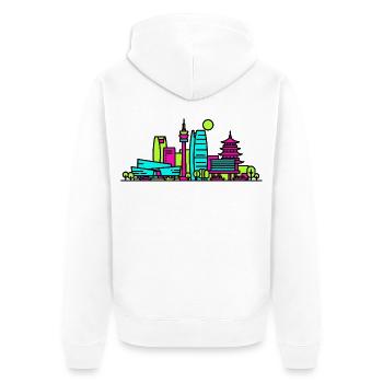 Hangzhou City Skyline West Lake Moderne Linienkunst - Unisex Premium Bio Zip Hoodie - Weiß - Hinten - Thijin (182cm)