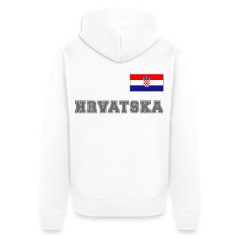Kroatien Trikot Look – HRVATSKA mit Fahne Flagge - Unisex Premium Bio Zip Hoodie - Weiß - Hinten - Thijin (182cm)