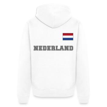 Niederlande Trikot Look - Holland – NEDERLAND - Unisex Premium Bio Zip Hoodie - Weiß - Hinten - Thijin (182cm)