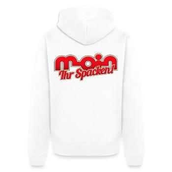 Moin ihr Spacken! - Unisex Premium Bio Zip Hoodie - Weiß - Hinten - Thijin (182cm)