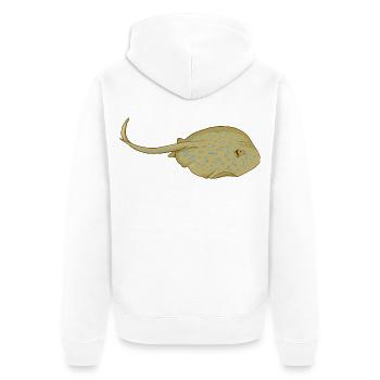 Blaupunktrochen im Cartoon Stil - Unisex Premium Bio Zip Hoodie - Weiß - Hinten - Thijin (182cm)