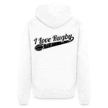 Rugby Liebe - Unisex Premium Bio Zip Hoodie - Weiß - Hinten - Thijin (182cm)