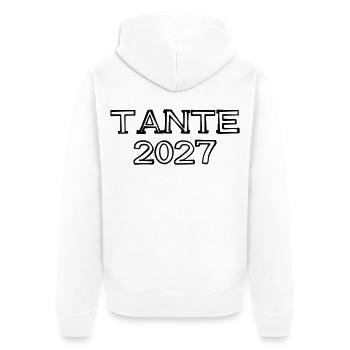 Tante 2027 Schriftzug handgezeichnet - Unisex Premium Bio Zip Hoodie - Weiß - Hinten - Thijin (182cm)
