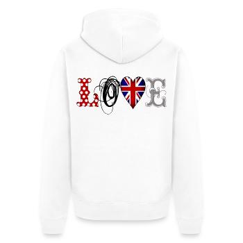 Love UK Black - Unisex Premium Bio Zip Hoodie - Weiß - Hinten - Thijin (182cm)