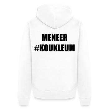 Mr. Koukleum Für Männer, denen kalt ist * - Unisex Premium Bio Zip Hoodie - Weiß - Hinten - Thijin (182cm)
