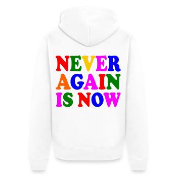 Never again is now - Unisex Premium Bio Zip Hoodie - Weiß - Hinten - Thijin (182cm)