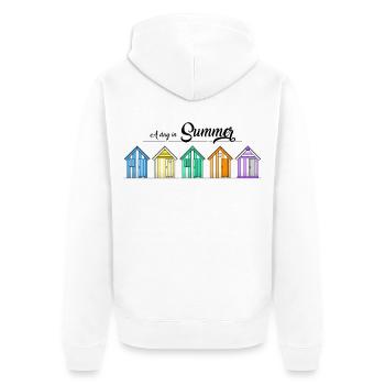 Strandhütten - Unisex Premium Bio Zip Hoodie - Weiß - Hinten - Thijin (182cm)