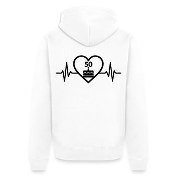 Heart Birthday 50 Years Cake - Unisex Premium Organic Zip Hoodie - white - Back - Thijin (182cm)