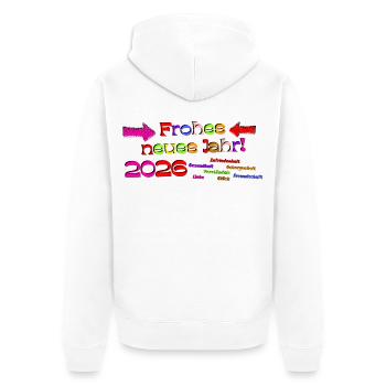 Frohes neues Jahr 2026 Neujahrswünsche bunt Segen - Unisex Premium Bio Zip Hoodie - Weiß - Hinten - Thijin (182cm)