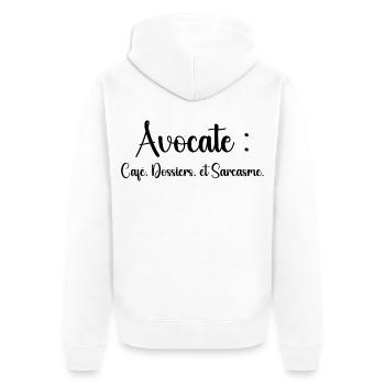 Avocate : café, dossiers et sarcasme - Veste à capuche bio Premium Unisexe - blanc - Dos - Thijin (182cm)