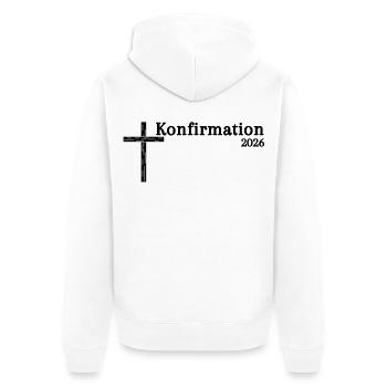 Geschenkideen zur Konfirmation 2026 Kreuz - Unisex Premium Bio Zip Hoodie - Weiß - Hinten - Thijin (182cm)