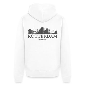 Rotterdam, Pays-Bas, silhouette de Rotterdam - Veste à capuche bio Premium Unisexe - blanc - Dos - Thijin (182cm)