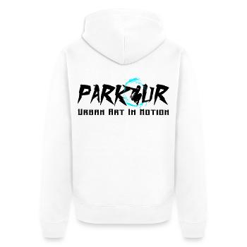 Parkour - Unisex Premium Bio Zip Hoodie - Weiß - Hinten - Thijin (182cm)