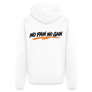 🏁Jens & Garage und Gym 🏁 - Unisex Premium Bio Zip Hoodie - Weiß - Hinten - Thijin (182cm)