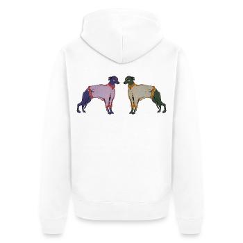 WHIPPETS IN STREIFEN - Unisex Premium Bio Zip Hoodie - Weiß - Hinten - Thijin (182cm)