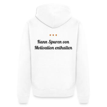 Kann Spuren von Motivation enthalten - Unisex Premium Bio Zip Hoodie - Weiß - Hinten - Thijin (182cm)