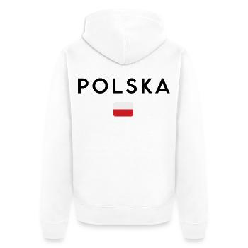 Drapeau de la Pologne, design minimaliste élégant - Veste à capuche bio Premium Unisexe - blanc - Dos - Thijin (182cm)