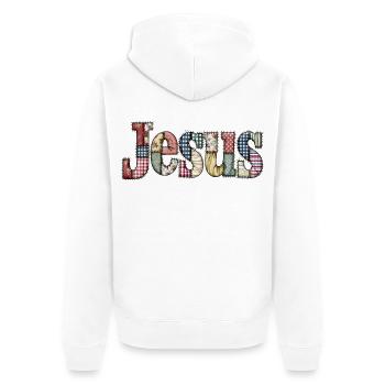 Patchwork Jesus Lettering - Unisex Premium Organic Zip Hoodie - white - Back - Thijin (182cm)