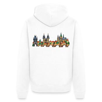 Prag als bunte Kinderzeichnung auf der Brücke - Unisex Premium Bio Zip Hoodie - Weiß - Hinten - Thijin (182cm)