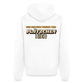 Nur wegen der Plätzchen hier - Weihnachten Retro - Unisex Premium Bio Zip Hoodie - Weiß - Hinten - Thijin (182cm)