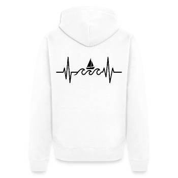 Boot Heartbeat Line Minimalistisches Segeldesign - Unisex Premium Bio Zip Hoodie - Weiß - Hinten - Thijin (182cm)