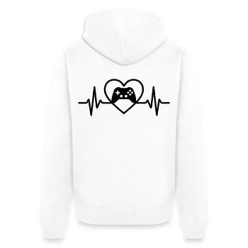Herz Gaming – Controller Stil Gamer - Unisex Premium Bio Zip Hoodie - Weiß - Hinten - Thijin (182cm)