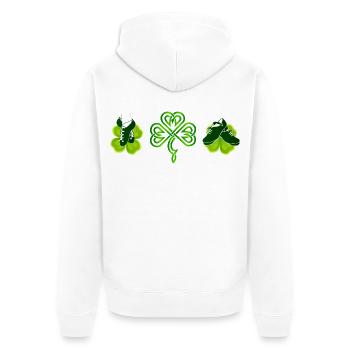 Irische Tanzschuhe, Klee und grünes Kleeblatt - Unisex Premium Bio Zip Hoodie - Weiß - Hinten - Thijin (182cm)