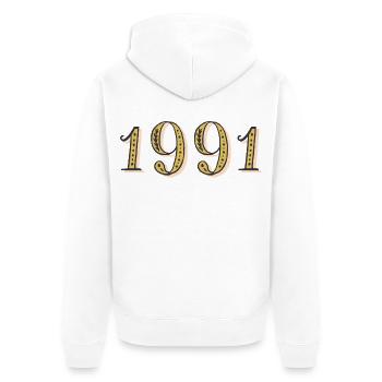 Cadeau d’anniversaire 1991 Vintage 1991  - Veste à capuche bio Premium Unisexe - blanc - Dos - Thijin (182cm)