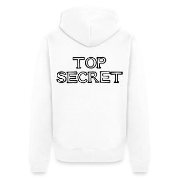 TOP SECRET Schriftzug handgezeichnet - Unisex Premium Bio Zip Hoodie - Weiß - Hinten - Thijin (182cm)
