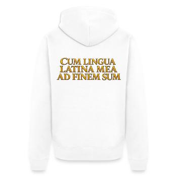 Lateinische Goldschrift Aufdruck - Unisex Premium Bio Zip Hoodie - Weiß - Hinten - Thijin (182cm)