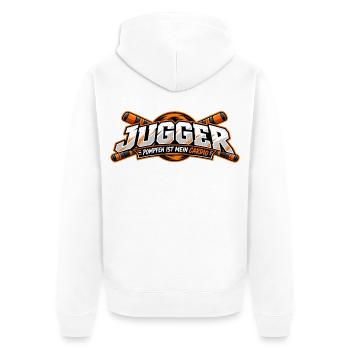 Jugger Cardio Kampf - Unisex Premium Bio Zip Hoodie - Weiß - Hinten - Thijin (182cm)