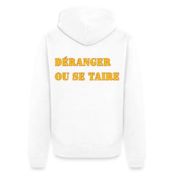 DISTURB OR BE SILENT - Unisex Premium Organic Zip Hoodie - white - Back - Thijin (182cm)