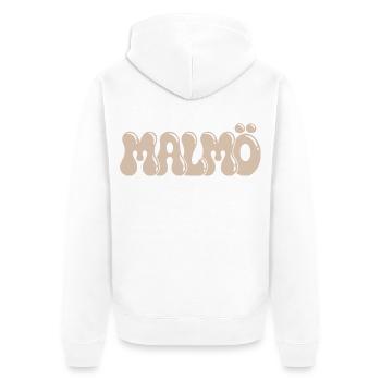 Malmö Retro Groovy Beige - Unisex Premium Bio Zip Hoodie - Weiß - Hinten - Thijin (182cm)