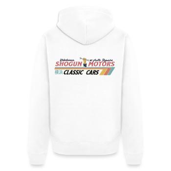 Shogun Motors retro sign - Unisex Premium Bio Zip Hoodie - Weiß - Hinten - Thijin (182cm)