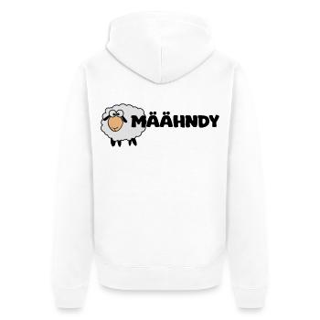 Määhndy - Mandy Namensshirt mit Schafnote - Unisex Premium Bio Zip Hoodie - Weiß - Hinten - Thijin (182cm)