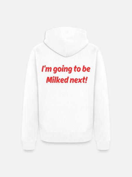 Demnächst Ausgemolken: Milchhumor - Unisex Premium Bio Zip Hoodie - Weiß