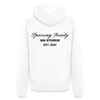 Sparring Gesellschaft Weißer Druck - Unisex Premium Bio Zip Hoodie - Weiß - Hinten - Thijin (182cm)