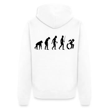 Rollstuhl-Evolution für Rollen. Humor im Rollstuhl # - Unisex Premium Bio Zip Hoodie - Weiß - Hinten - Thijin (182cm)