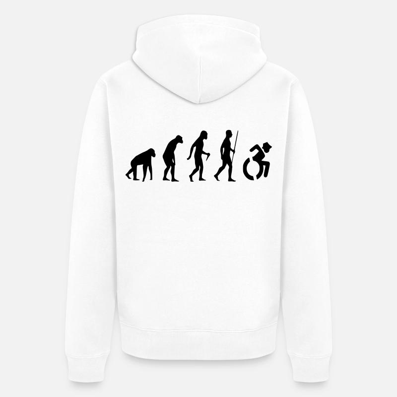 Evolution Rollstuhl. Die Rollstuhl-Evolution * - Unisex Premium Bio Zip Hoodie - Weiß
