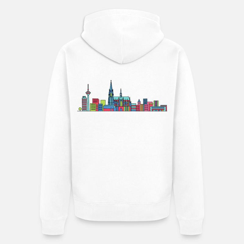Kölner Stadtschirm Dom: Moderne Linienkunst - Unisex Premium Bio Zip Hoodie - Weiß