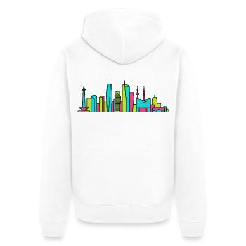 Silhouette de la ville de Jakarta Monument Monas Art moderne - Veste à capuche bio Premium Unisexe - blanc - Dos - Thijin (182cm)