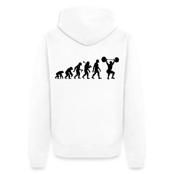 Fitness Gewichtheben Evolution Für Kraftsportler - Unisex Premium Bio Zip Hoodie - Weiß - Hinten - Thijin (182cm)