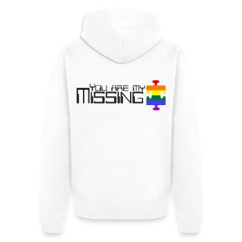 Du bist mein fehlendes Puzzleteil [Regenbogen] - Unisex Premium Bio Zip Hoodie - Weiß - Hinten - Thijin (182cm)