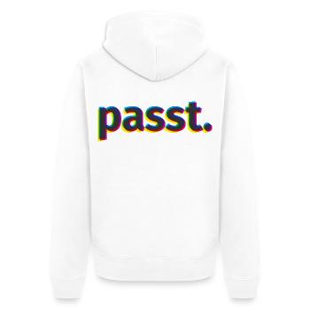 passt. - Unisex Premium Bio Zip Hoodie - Weiß - Hinten - Thijin (182cm)