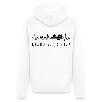Future Grande Sœur 2027 Annonce Grossesse - Unisex Premium Bio Zip Hoodie - Weiß - Hinten - Thijin (182cm)