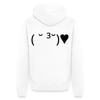 Kiss Emote ( ̆ ³ ̆) ♥ Heart Kaomoji - Unisex Premium Organic Zip Hoodie - white - Back - Thijin (182cm)