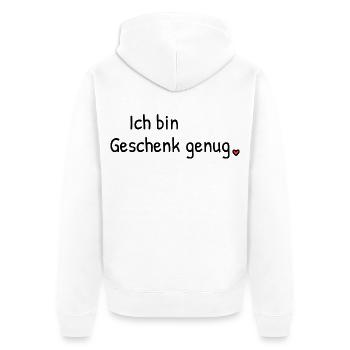 Ich bin Geschenk genug | Spruch mit Herz - Unisex Premium Bio Zip Hoodie - Weiß - Hinten - Thijin (182cm)