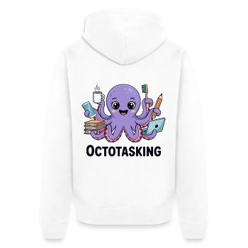 Octotasking Creature in Multitask Mode - Unisex Premium Organic Zip Hoodie - white - Back - Thijin (182cm)